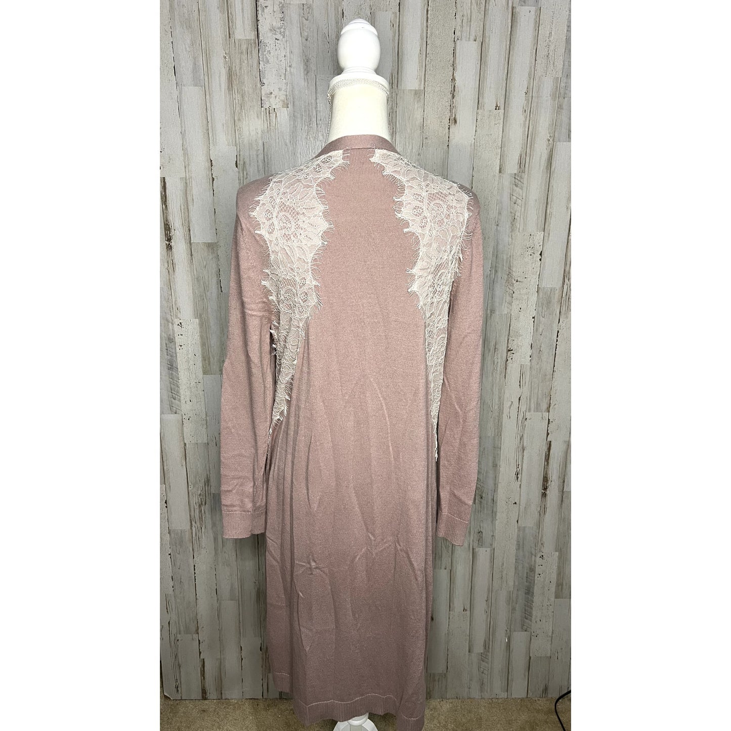 Soma Women's Long Knit Duster Cardigan Lace Trim Pink Size Medium
