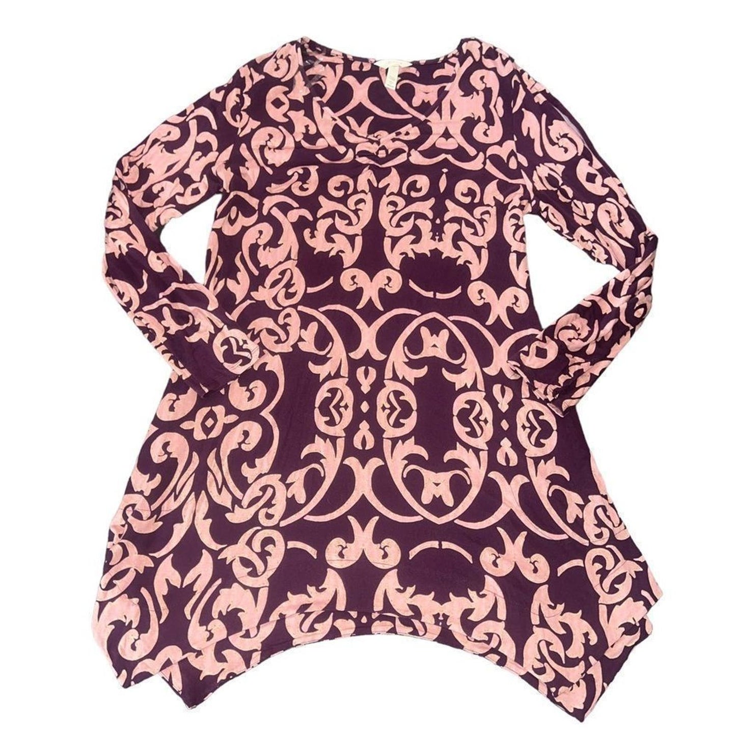 Soma Loungewear Tunic Dress M Wine Pink Handkerchief Hem Long Sleeve Comfy