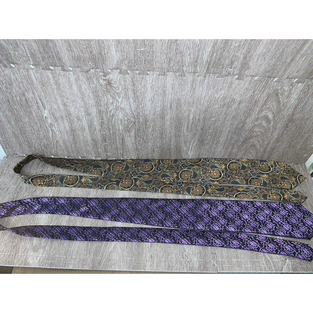 Men's MENZ Silk Necktie 2 pc Set Purple & Black Floral Geometric Design