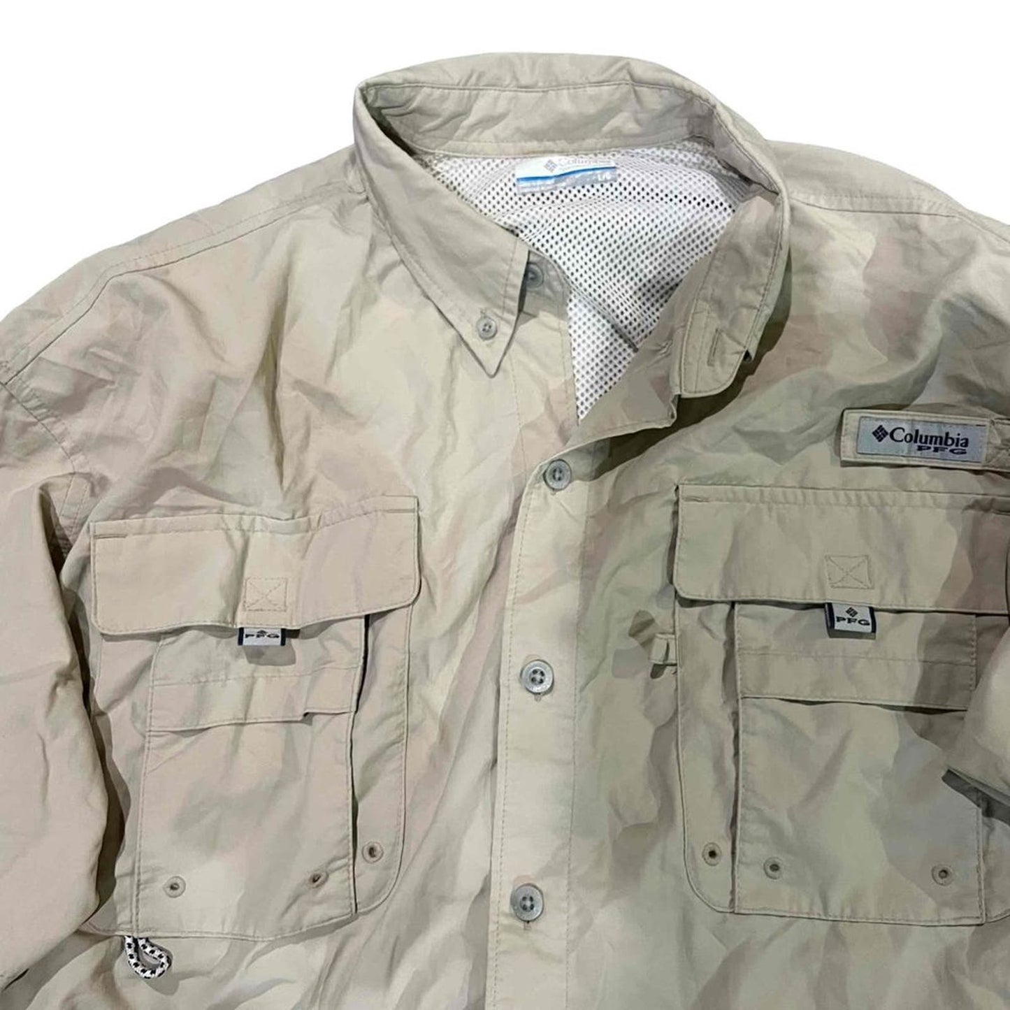 Columbia Men's Large Beige PFG Bahama II Long Sleeve Button-Up Fishing Shirt