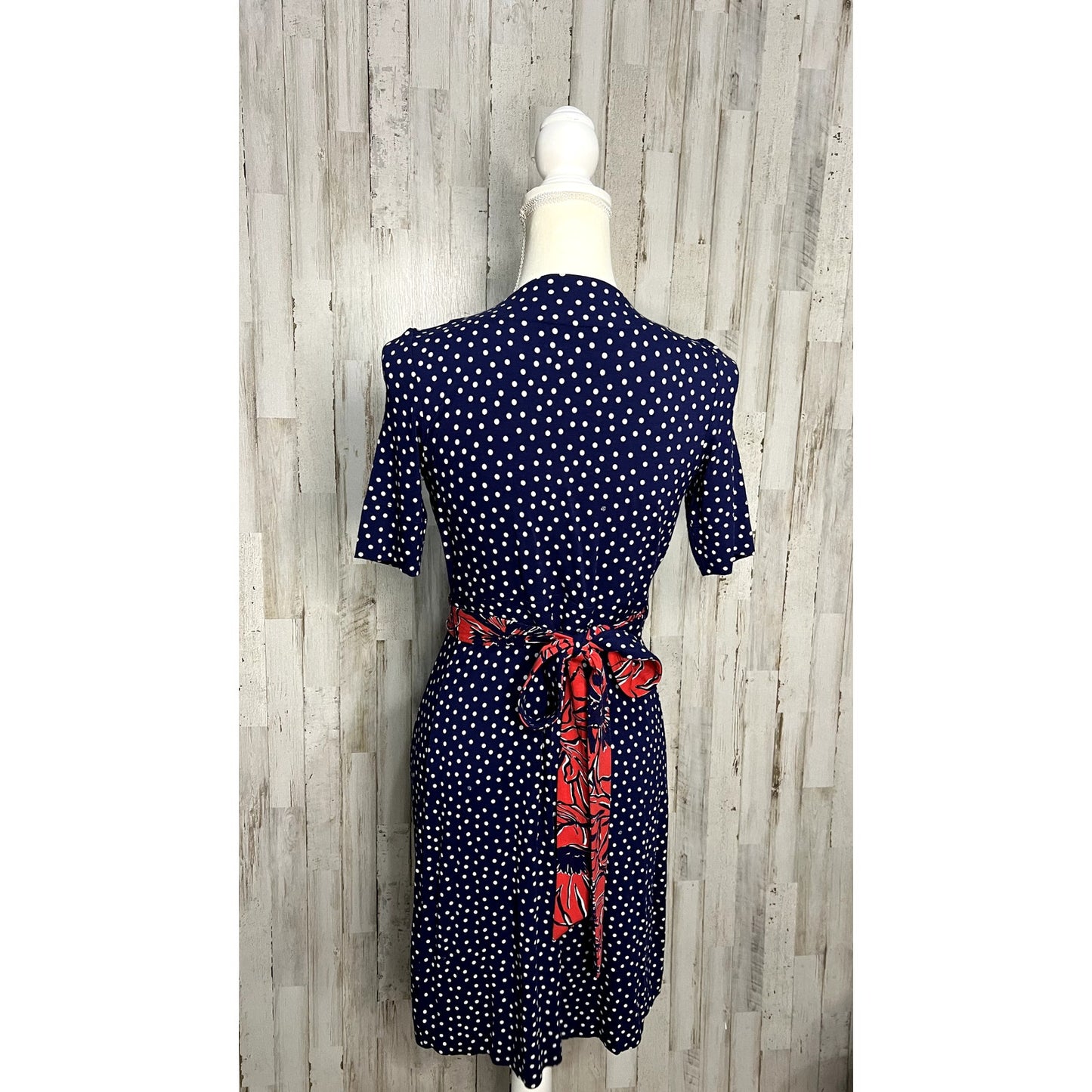 Lilly Pulitzer Adalie Wrap Dress XS Blue Polka Dot Knee Length 3/4 Sleeve