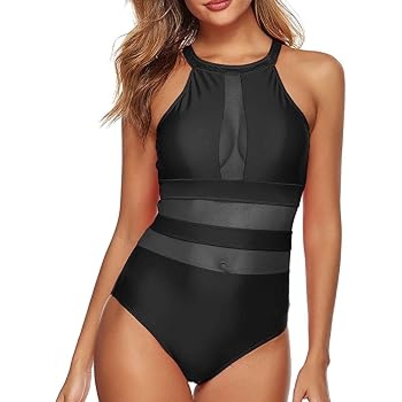 La Blanca Women's Size 6 Black Mesh Detailing High Neck One Piece Swimsuit