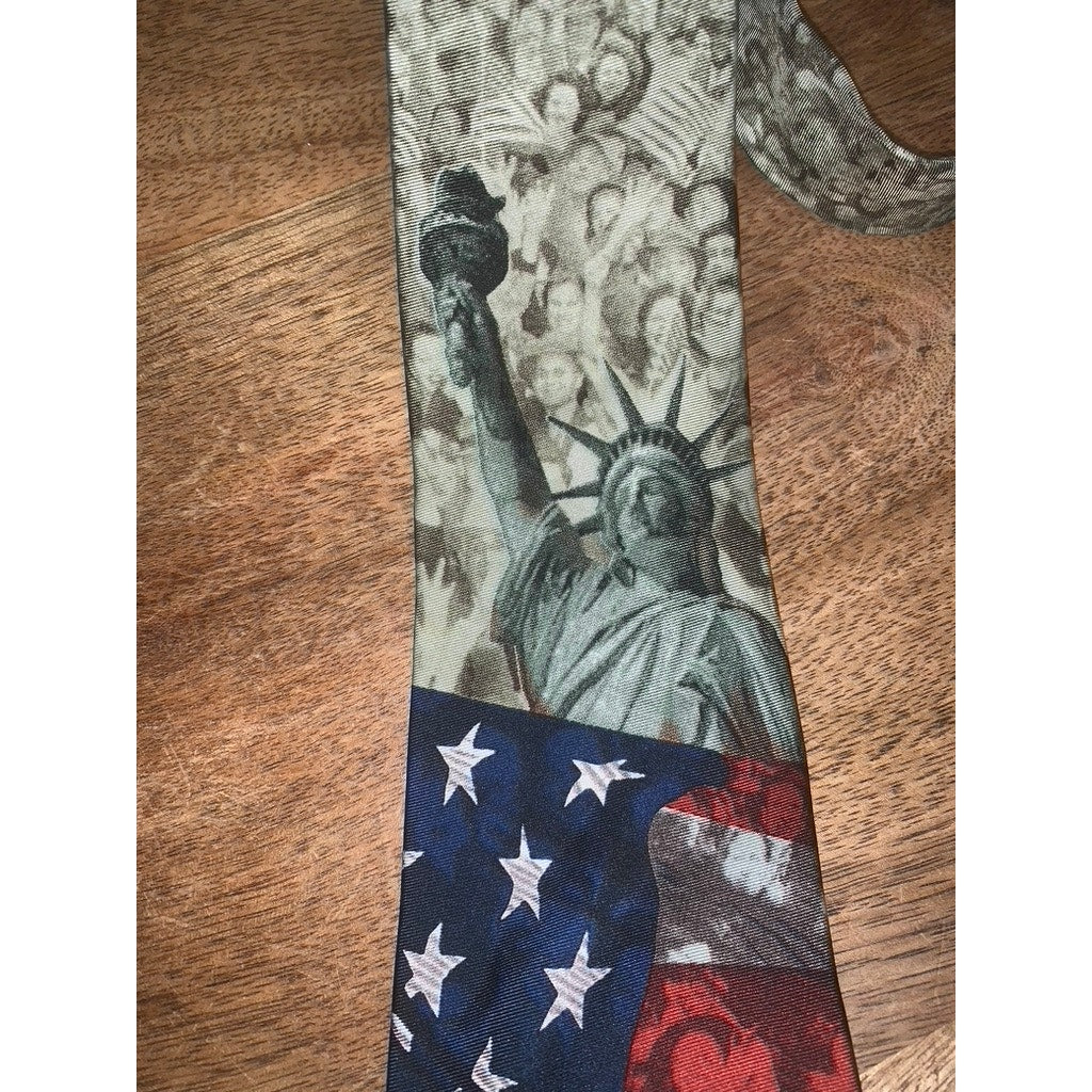 Men's Patriotic Silk Necktie American Flag Bald Eagle Statue of Liberty