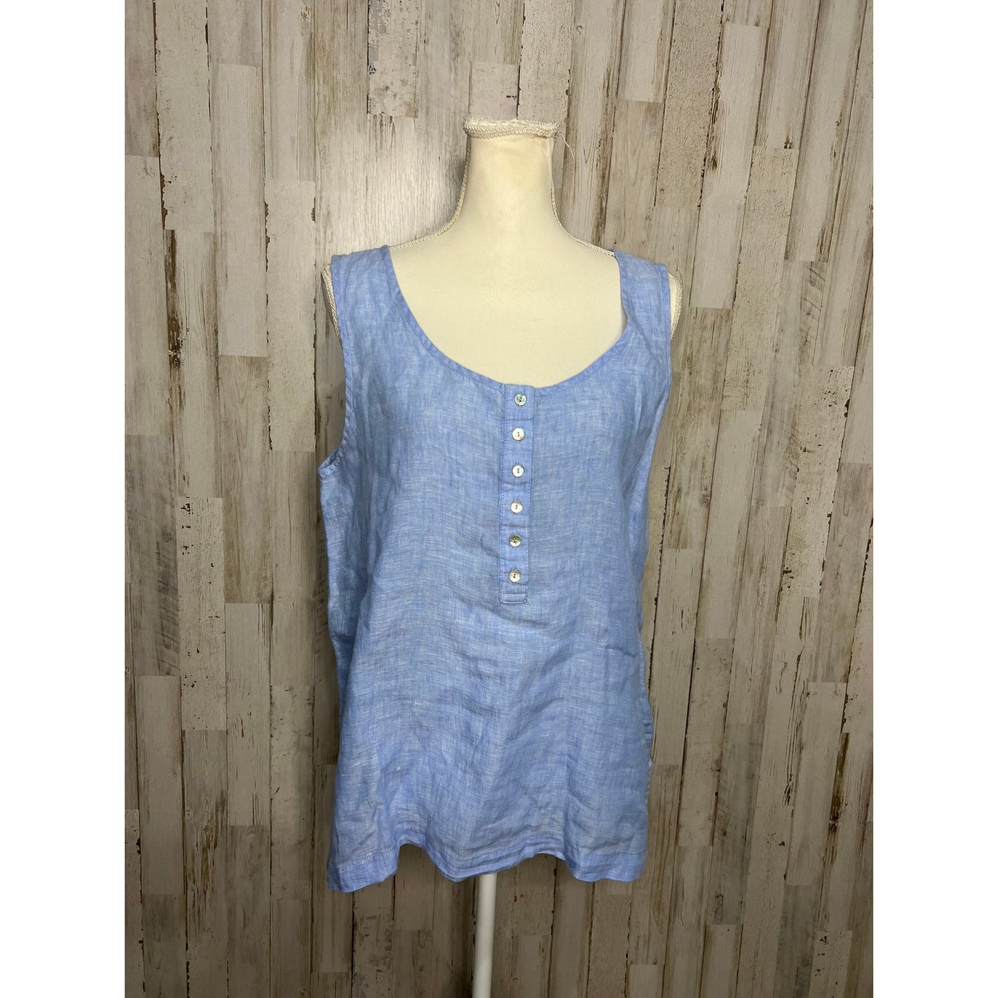 Jones New York Women's Blue Linen Sleeveless Tank Top Size Large Casual