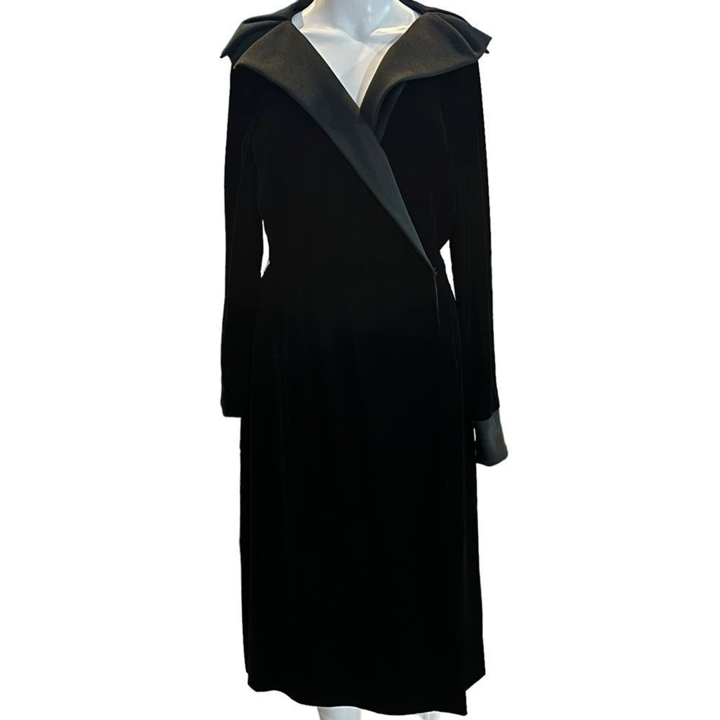 Abe Schrader Coat Womens Size 4 Black Long Wrap Overcoat Velvet Shawl