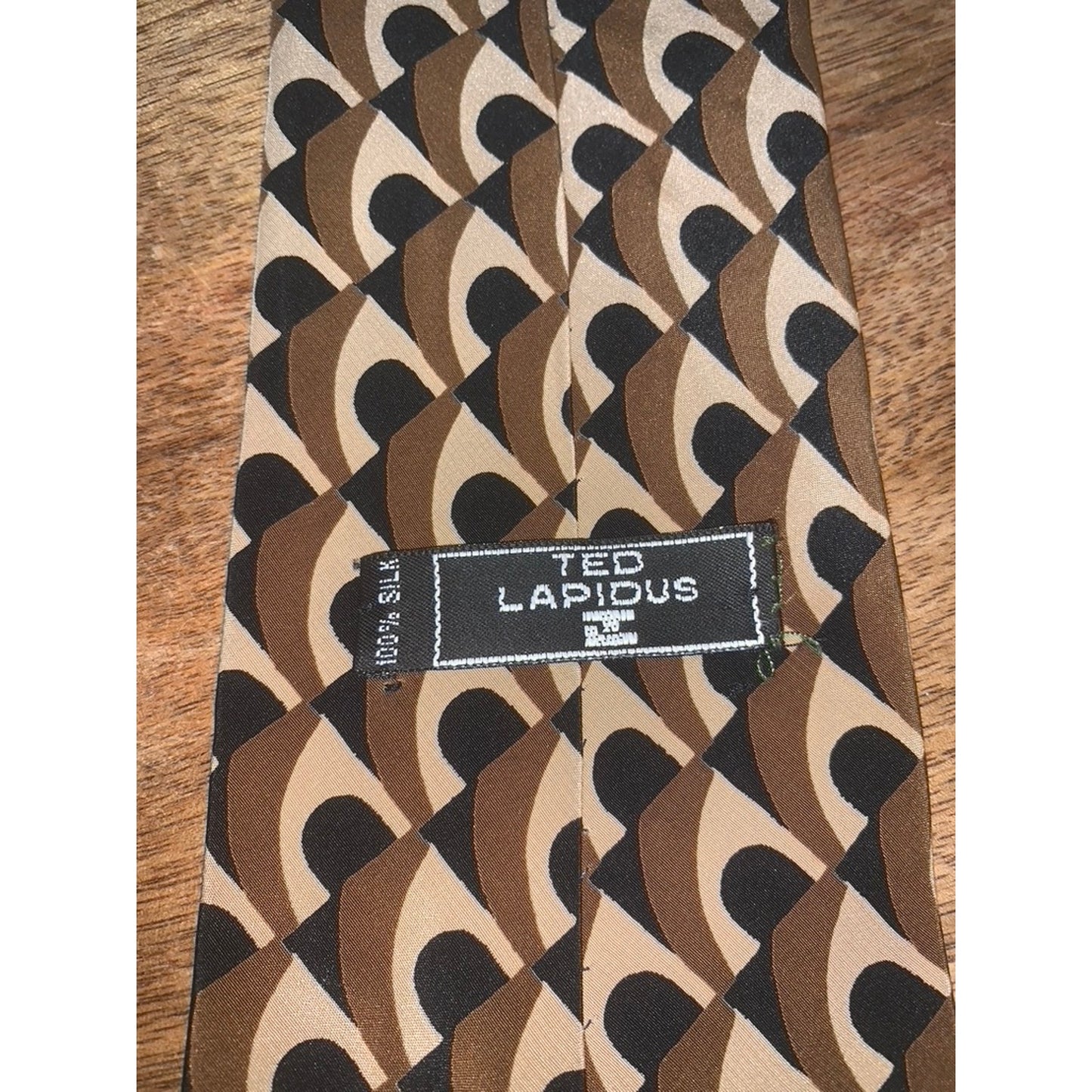 Ted Lapidus Men's Silk Geometric Tie Brown Classic Formal Business