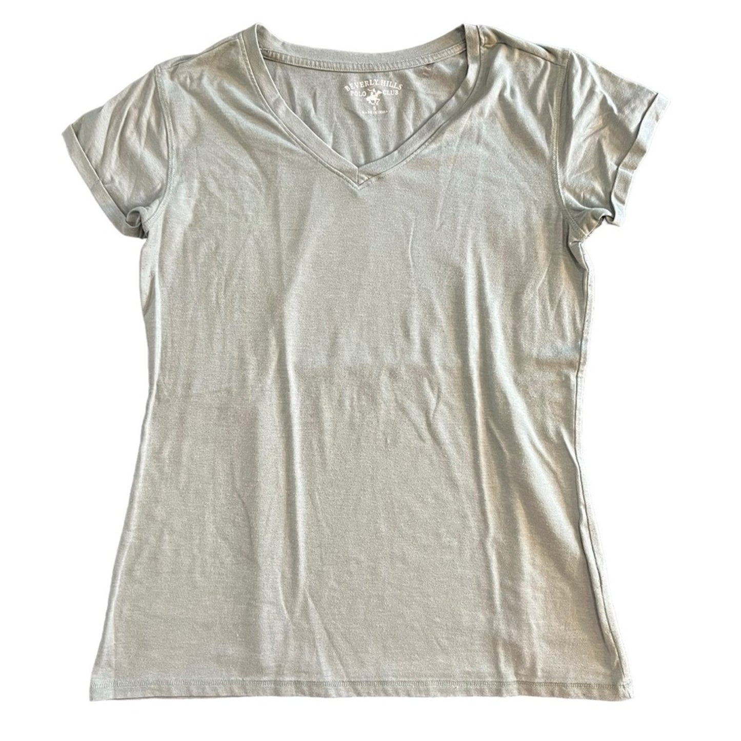 Beverly Hills Polo Club T-Shirt Womens Size Small Seafoam Green V-Neck Tee