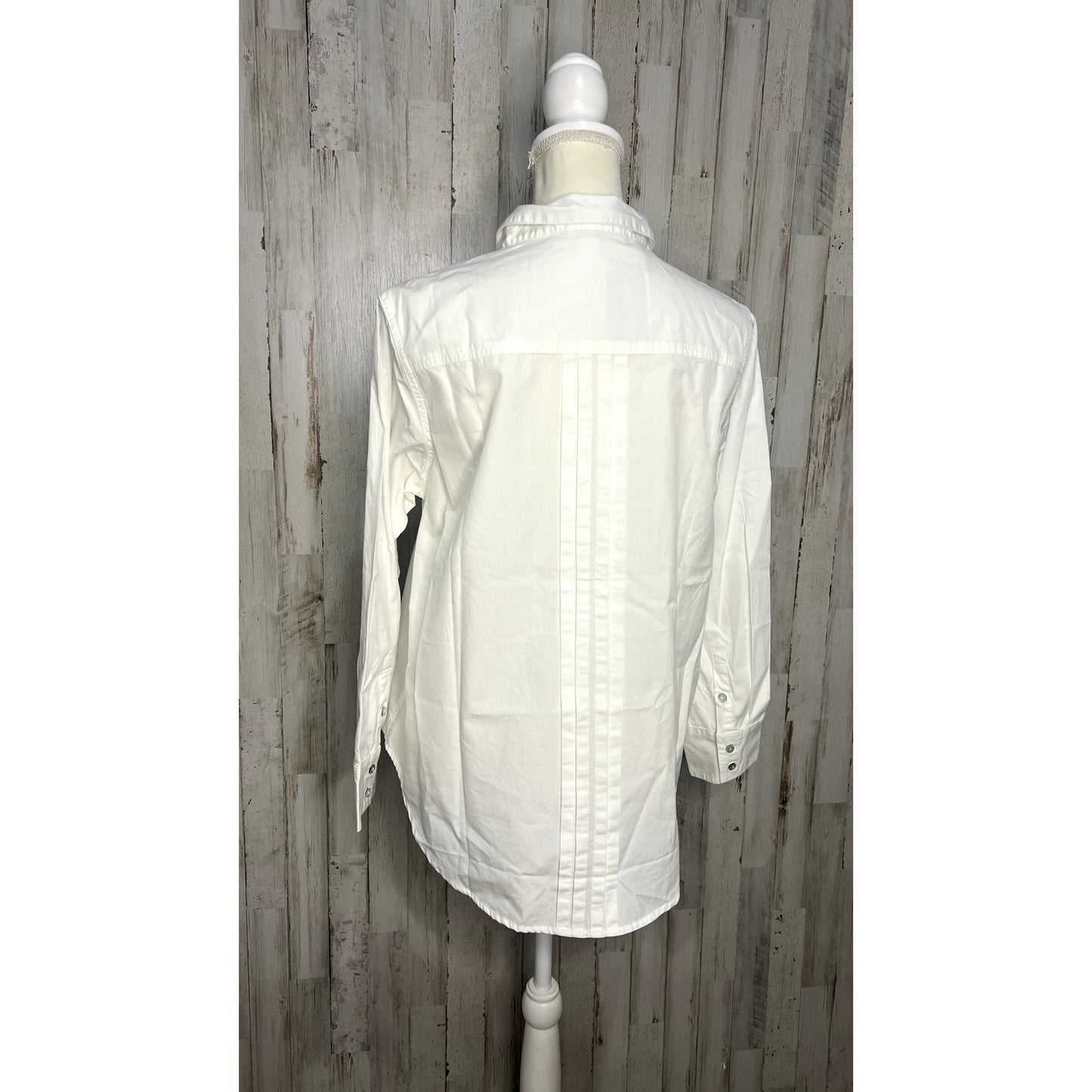 NWT Sundance Women's Tessa Tuxedo Pleated Button Down Shirt White Petite Medium