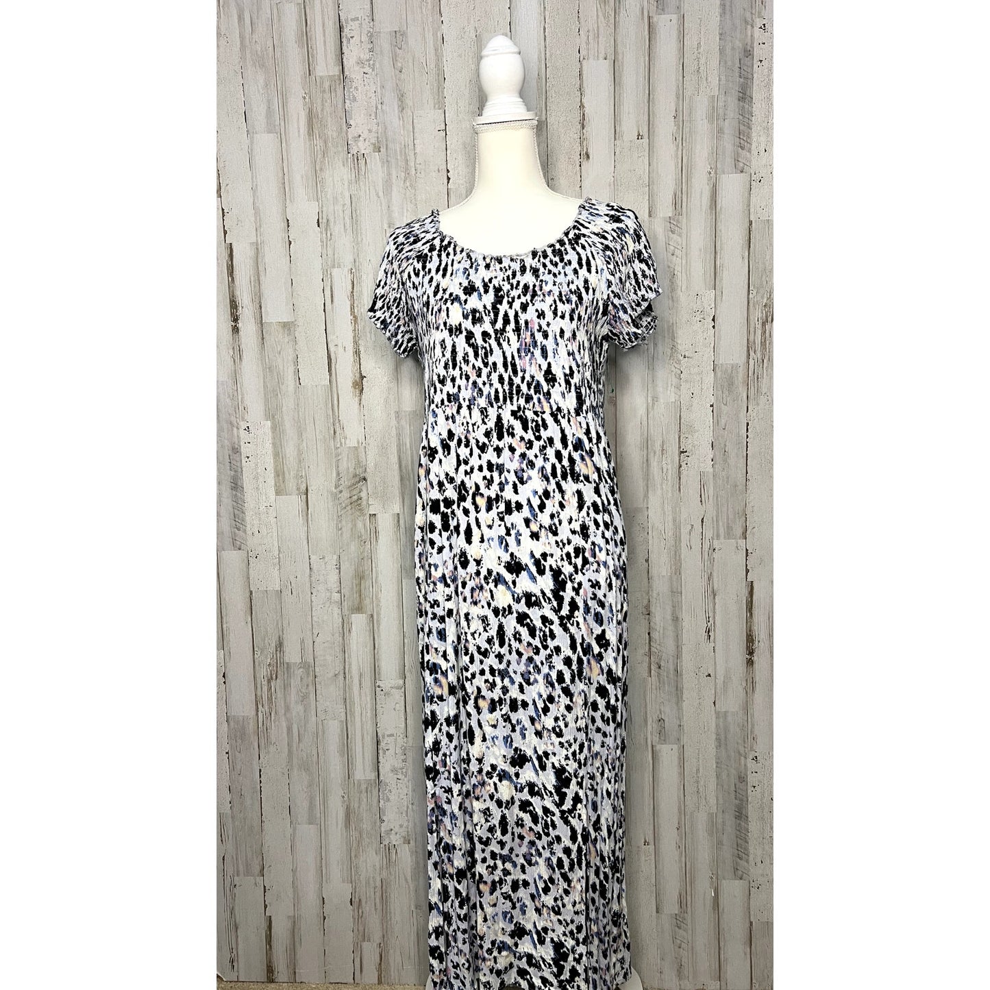 Soft Surroundings Women's Large Multicolor Short Sleeve Leopard Print Maxi Dress