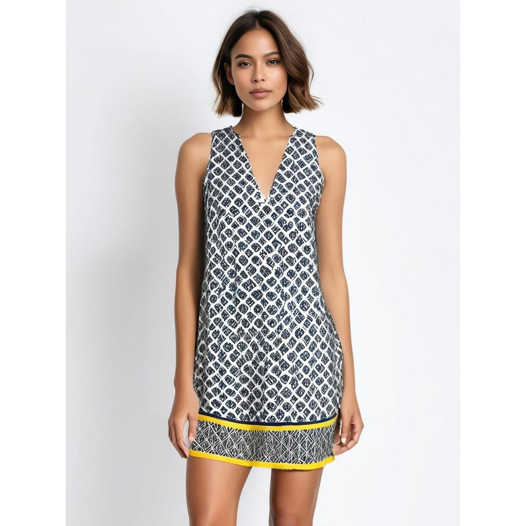 Lands' End Women's Small Blue Geometric Sleeveless Swim Cover-Up Dress