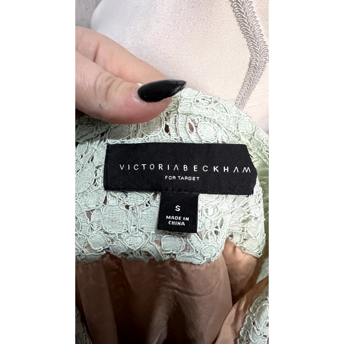 Victoria Beckham Small Green Lace Shift Dress Knee Length Party