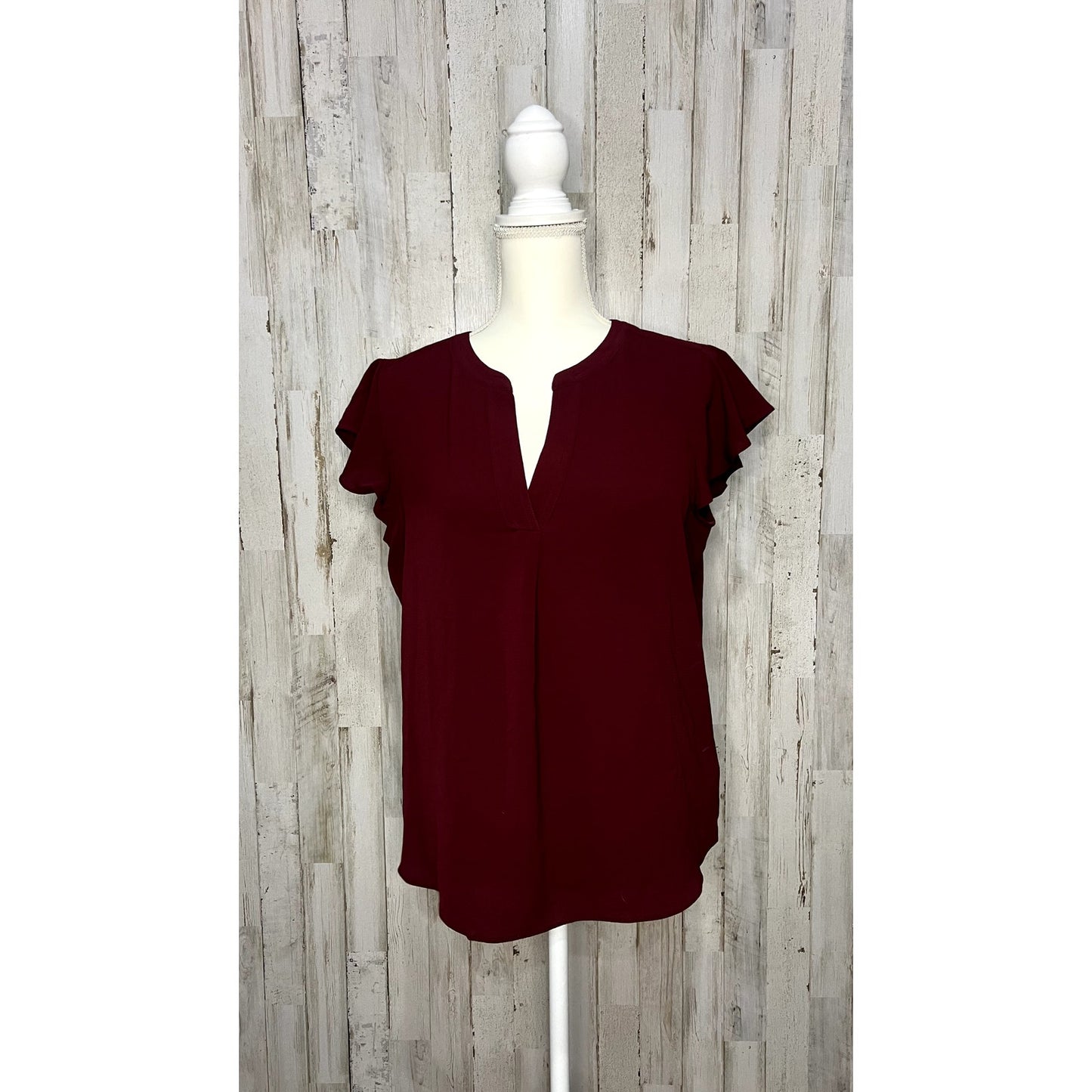 Calvin Klein Women's Size Medium Burgundy Flutter Sleeve V-Neck Blouse