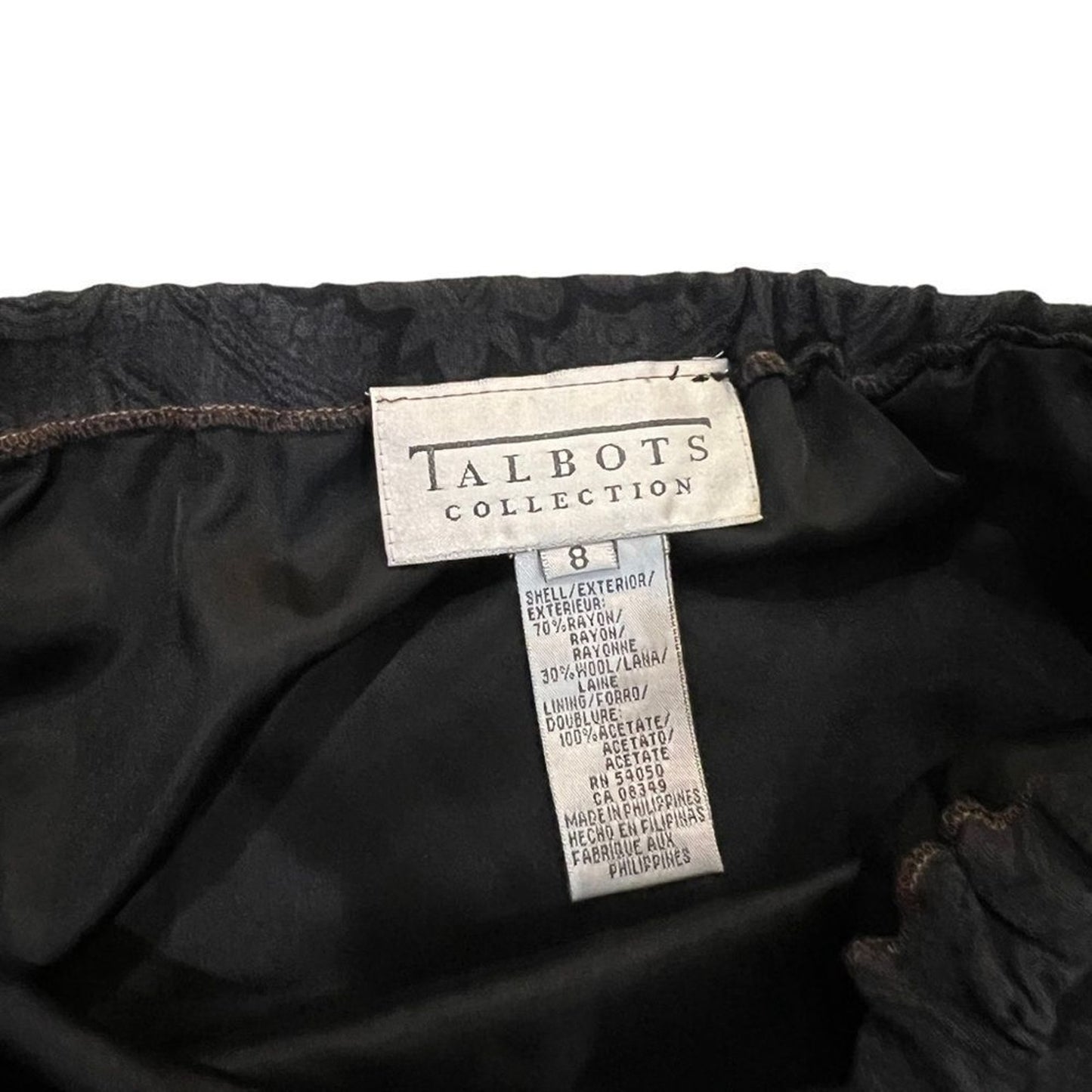 Vintage Talbots Collection Skirt Womens Size 8 Black Paisley Jacquard Midi Lined