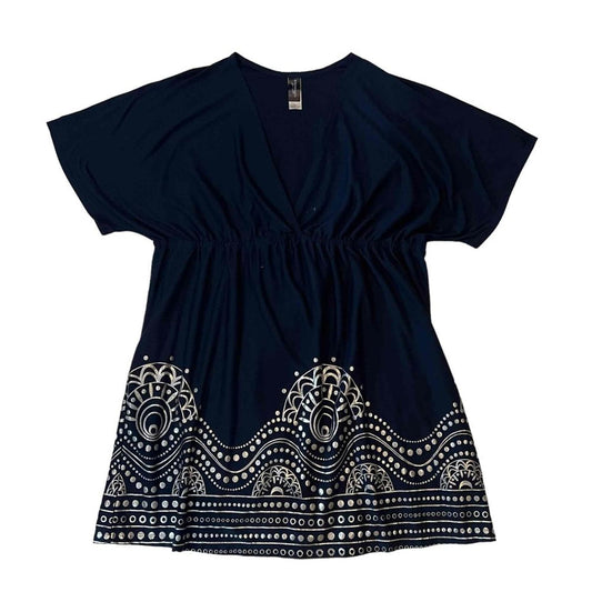 Swimsuits For All Women's Navy & Silver V-Neck Dress w/ Details Cover-up Size 26