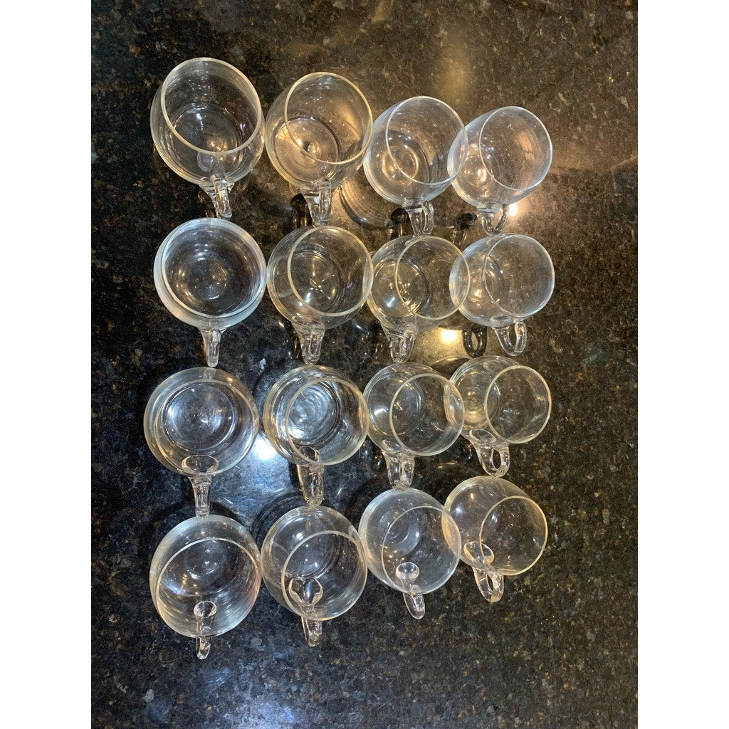 Vintage Glass Teacups Set 16-Piece Clear