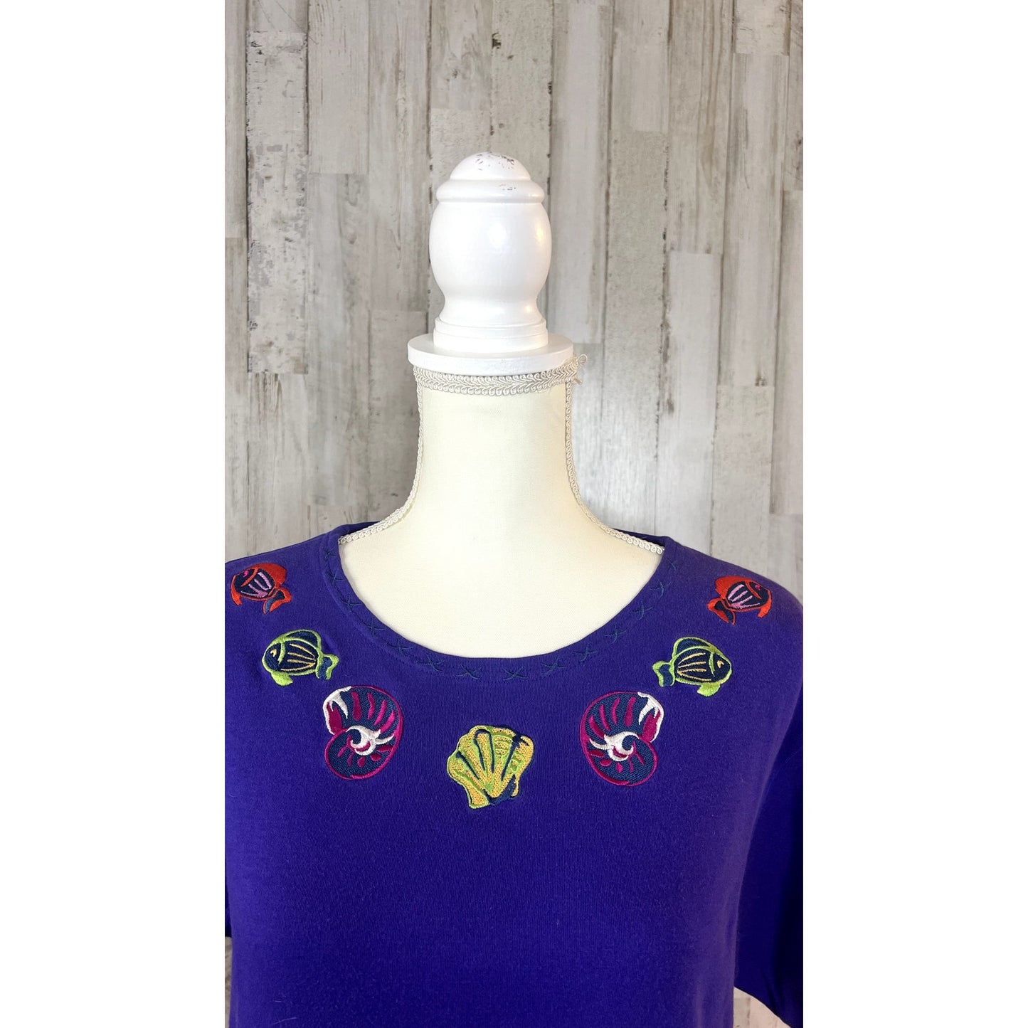 Vintage Bechamel Women's Medium Purple Short Sleeve Shirt w/ Embellished Jewels