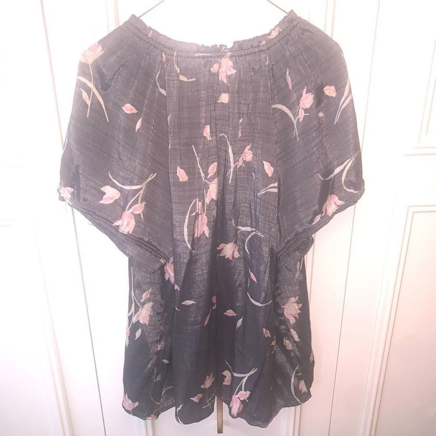 Wonderly Grey Floral s/s peasant top 2X