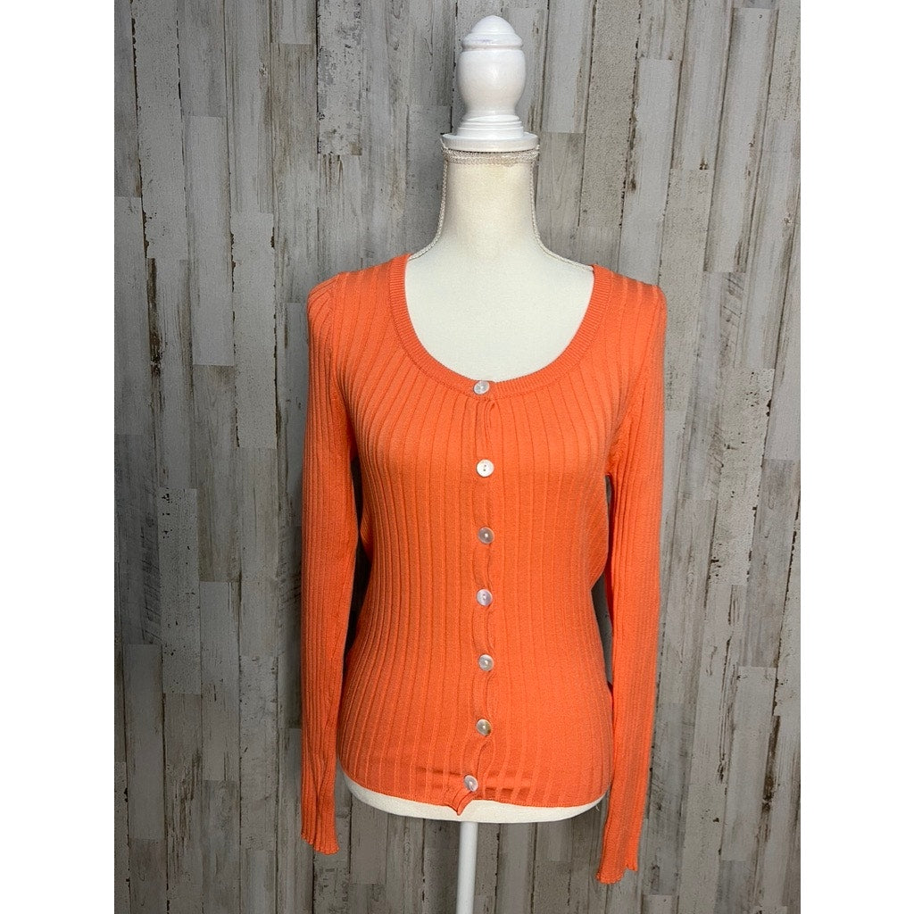 NWT Frnch Paris Women's Orange Cardigan Sweater Medium Long Sleeve Casual