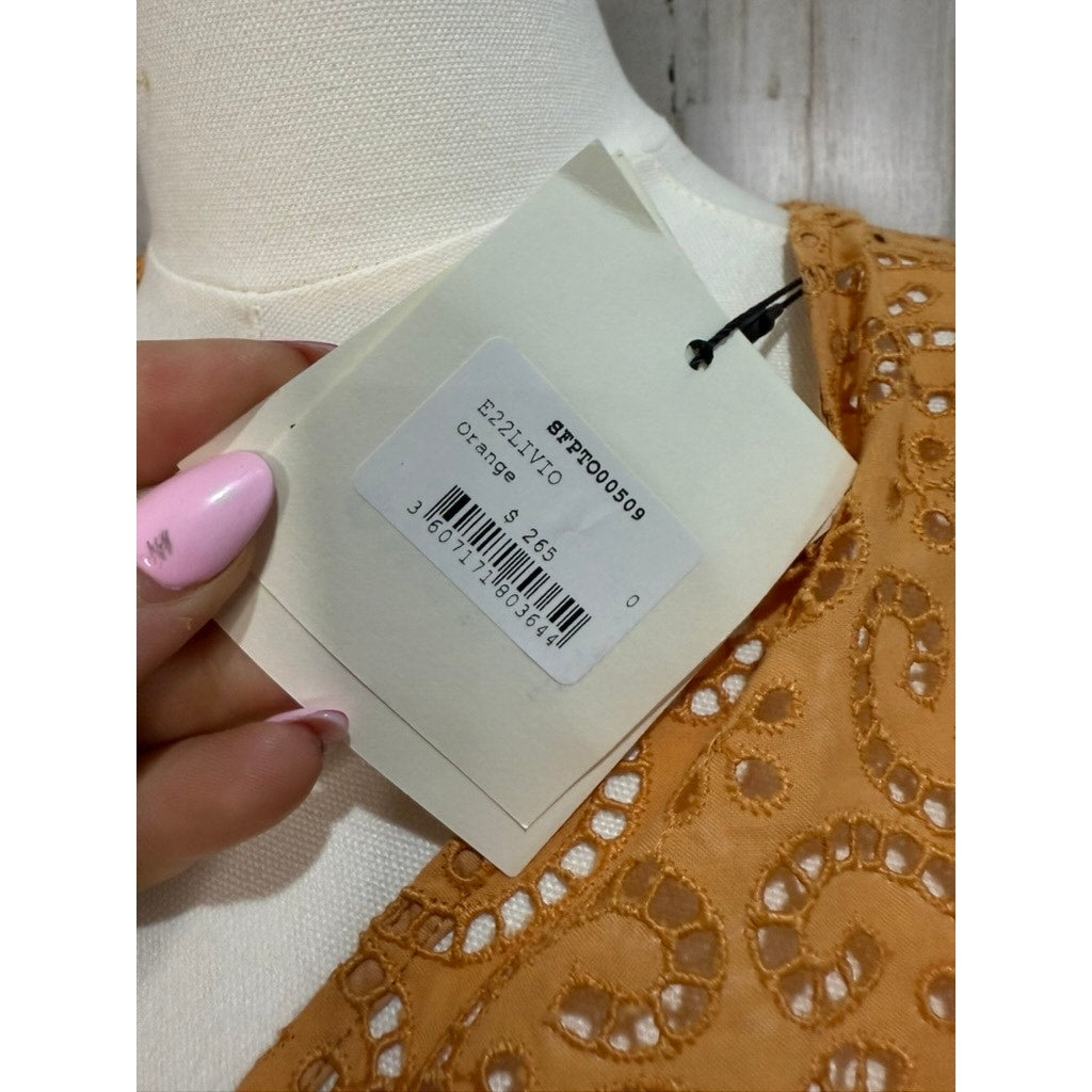 NWT Sandro Women's Orange Livio Tie Front Cropped V-Neck Blouse Size 0