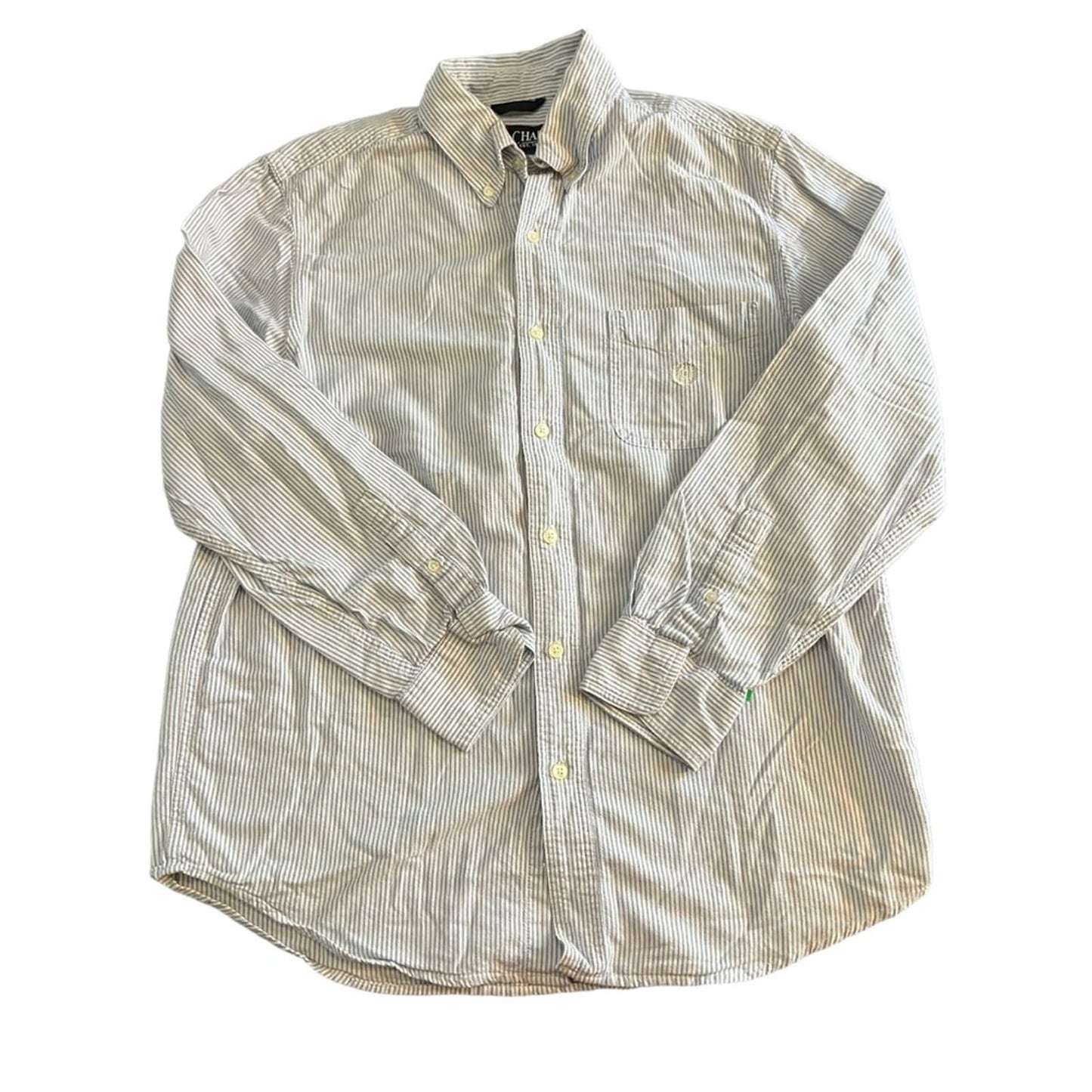 Chaps Men Blue & White Striped Button Down Size Medium