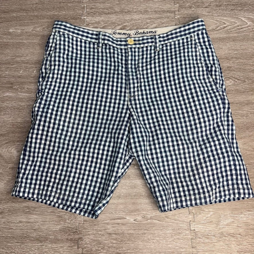 Tommy Bahama Men's Check Chino Shorts Blue Size 34 Summer Classic Fit