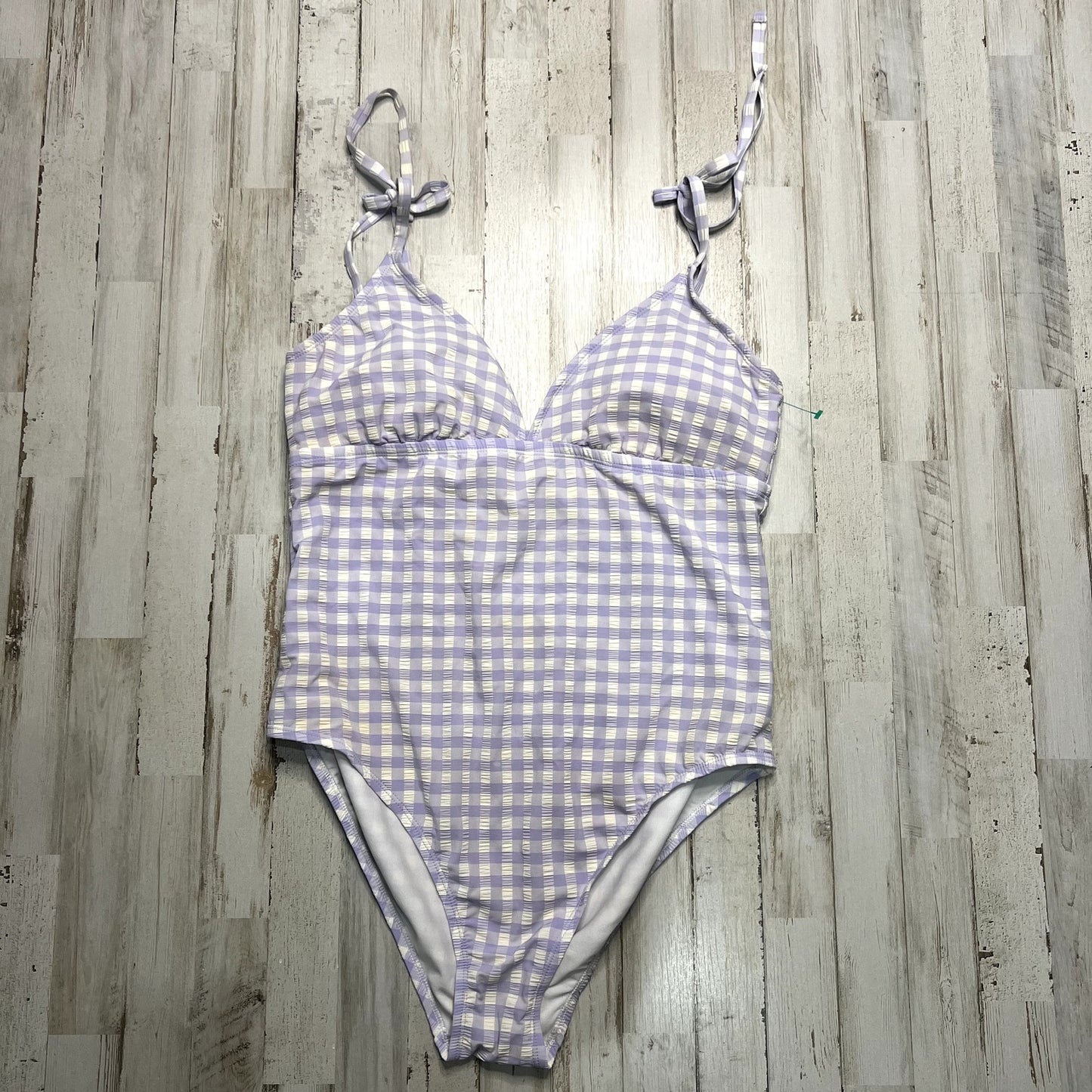 Kona Sol Women's Purple Gingham One Piece Swimsuit XL Shoulder Tie