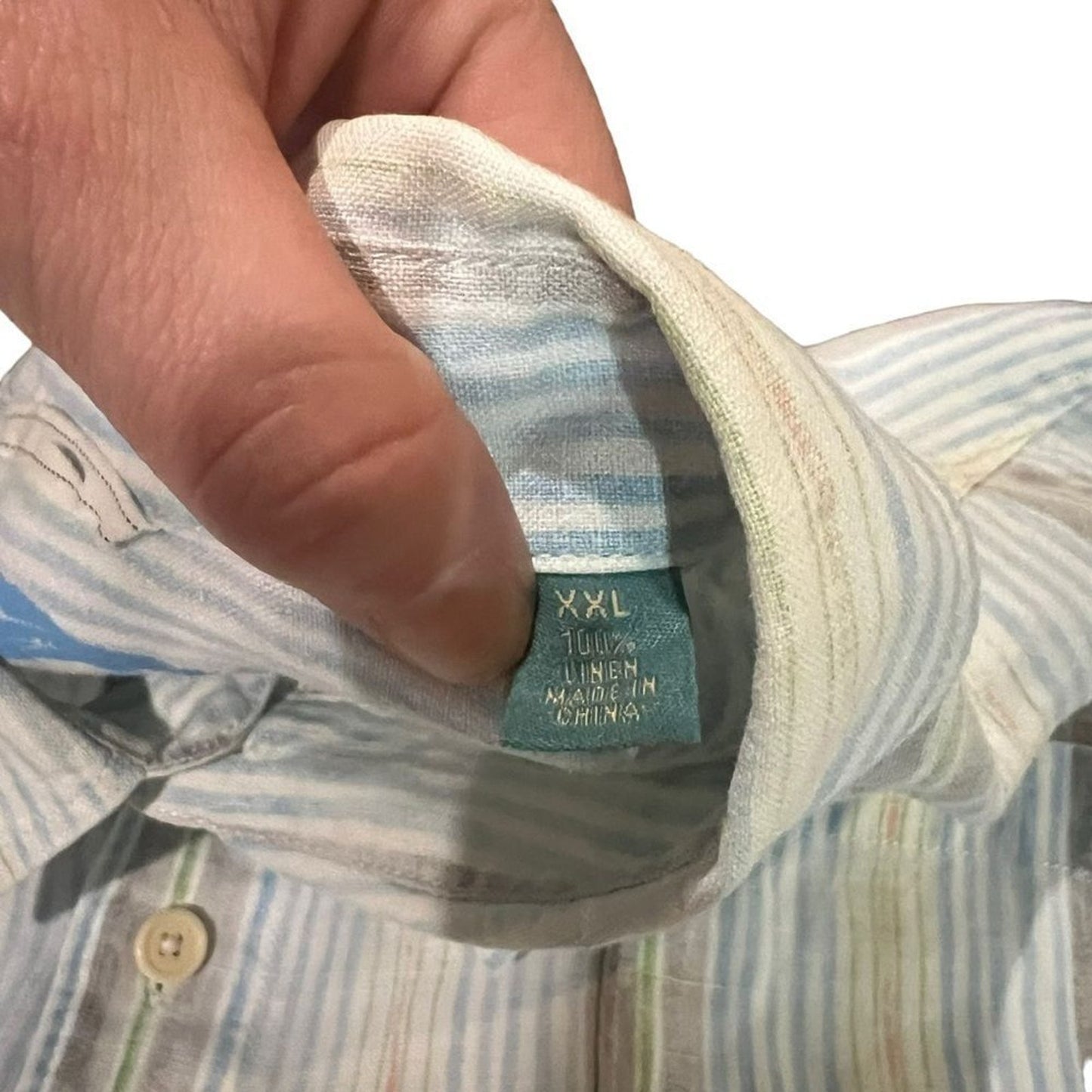 Tommy Bahama Shirt Mens 2XL Beige Striped Button-Up Long Sleeve Pocket