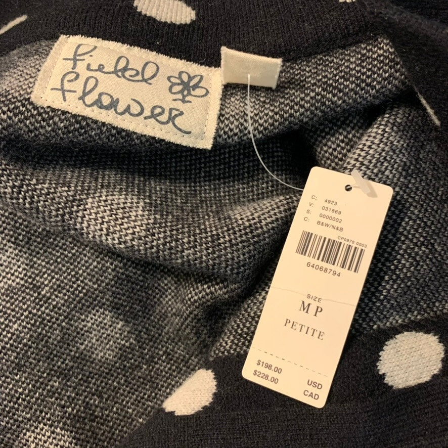 NWT Field Flower Medium Black & White Polka Dot Full Zip Knit