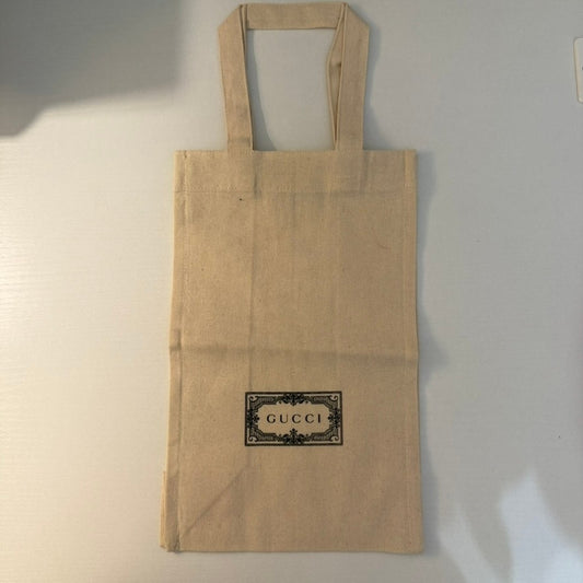 Gucci Tote Bag Womens Beige Logo Print Shopping Bag 11x7 Double Handles