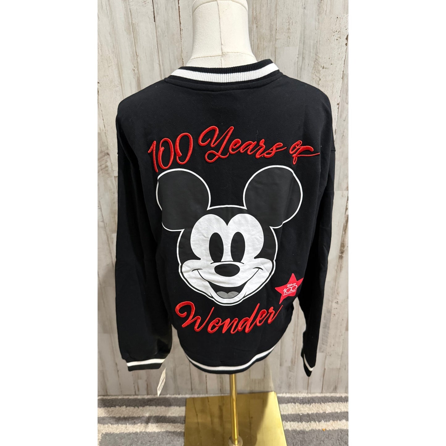 NWT Disney Mickey Mouse Bomber Jacket Juniors XL Black 100 Years of Wonder