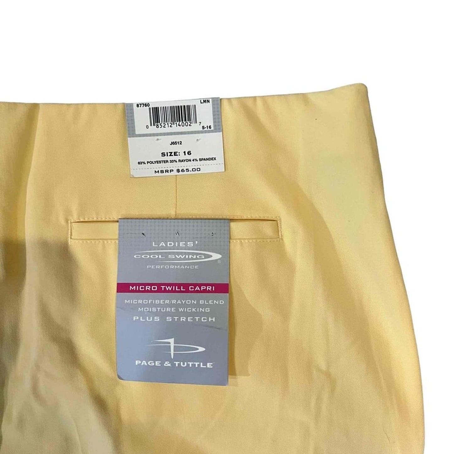 NWT Page & Tuttle Yellow Stretch Capri Golf Chinos Pants Plus Size 16