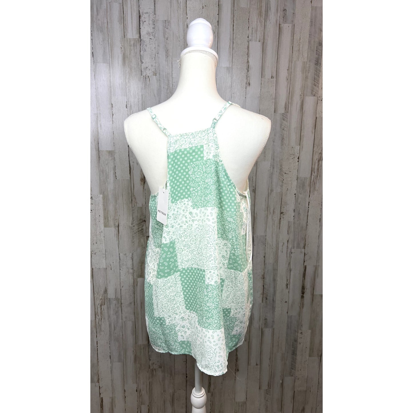 Heyson Women's Medium Floral Patchwork Tank Top Mint Green Sleeveless V-Neck