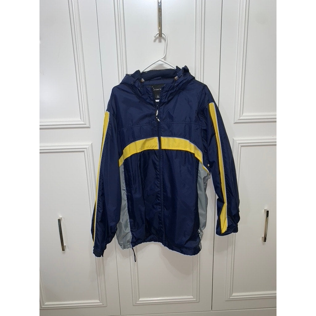 Vintage No Boundaries Unisex Windbreaker Jacket Navy Yellow Large Hooded Zip