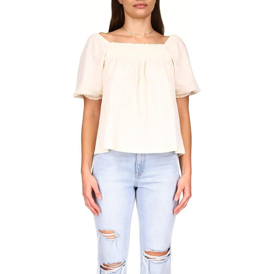 Sanctuary Women's Small Ivory Square Neck Puff Sleeve Blouse Casual Spring Top