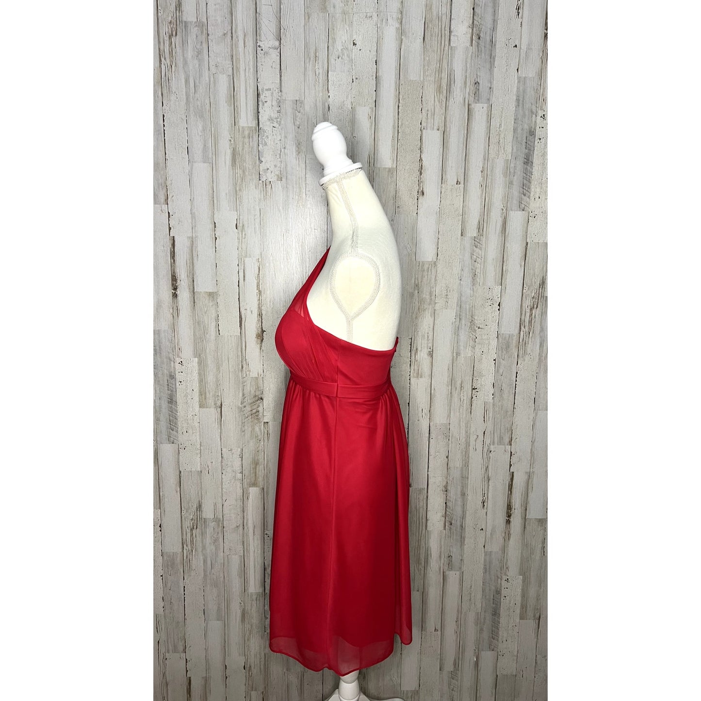 David's Bridal Women's 2 Red/Cherry One Shoulder Short Dress w/ Illusion Neck