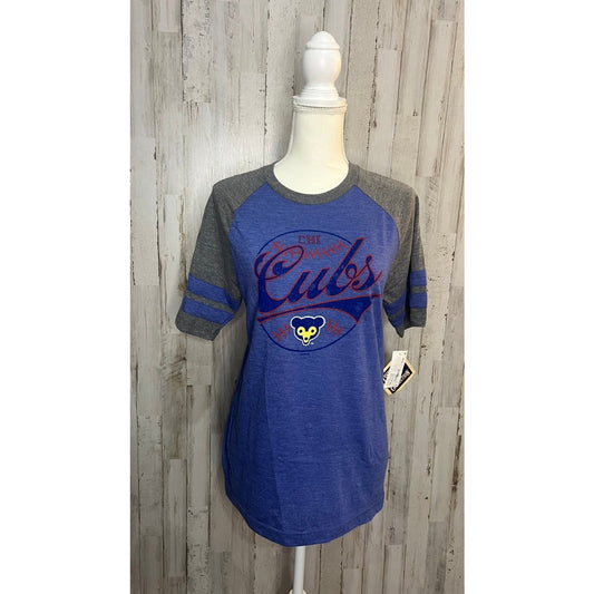 NWT Chicago Cubs Women's Small Blue Ringer T-Shirt Graphic Print Retro Sports