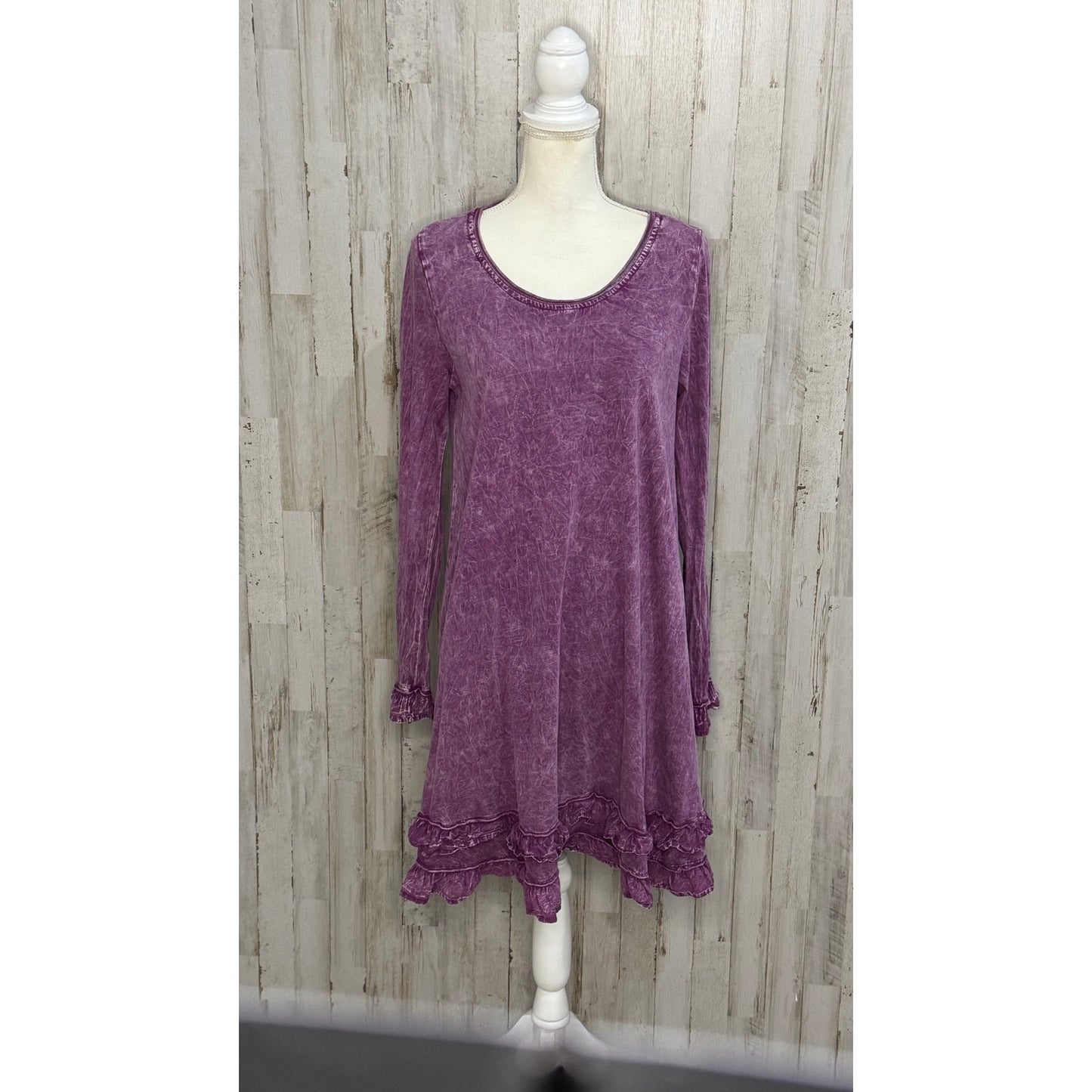Altar'd State Women's Medium Purple Long Sleeve Ruffle A-Line Dress