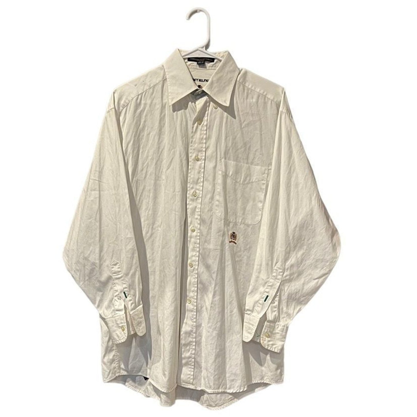 Tommy Hilfiger Dress Shirt Mens 15.5 32/33 White Button Front Crest Logo