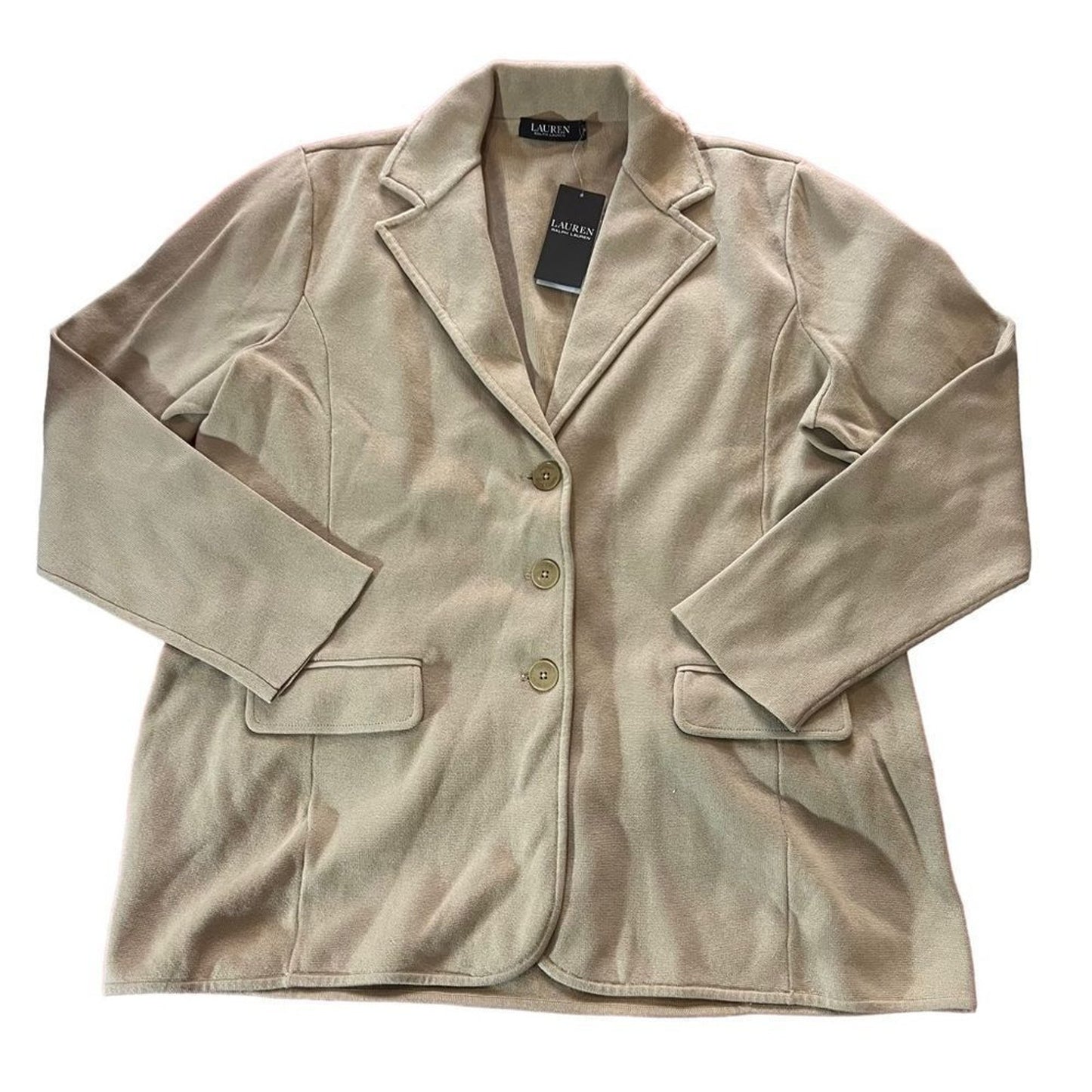 NWT Lauren Ralph Lauren Blazer Jacket Women's XXL Beige Sweater-Knit 3-Button
