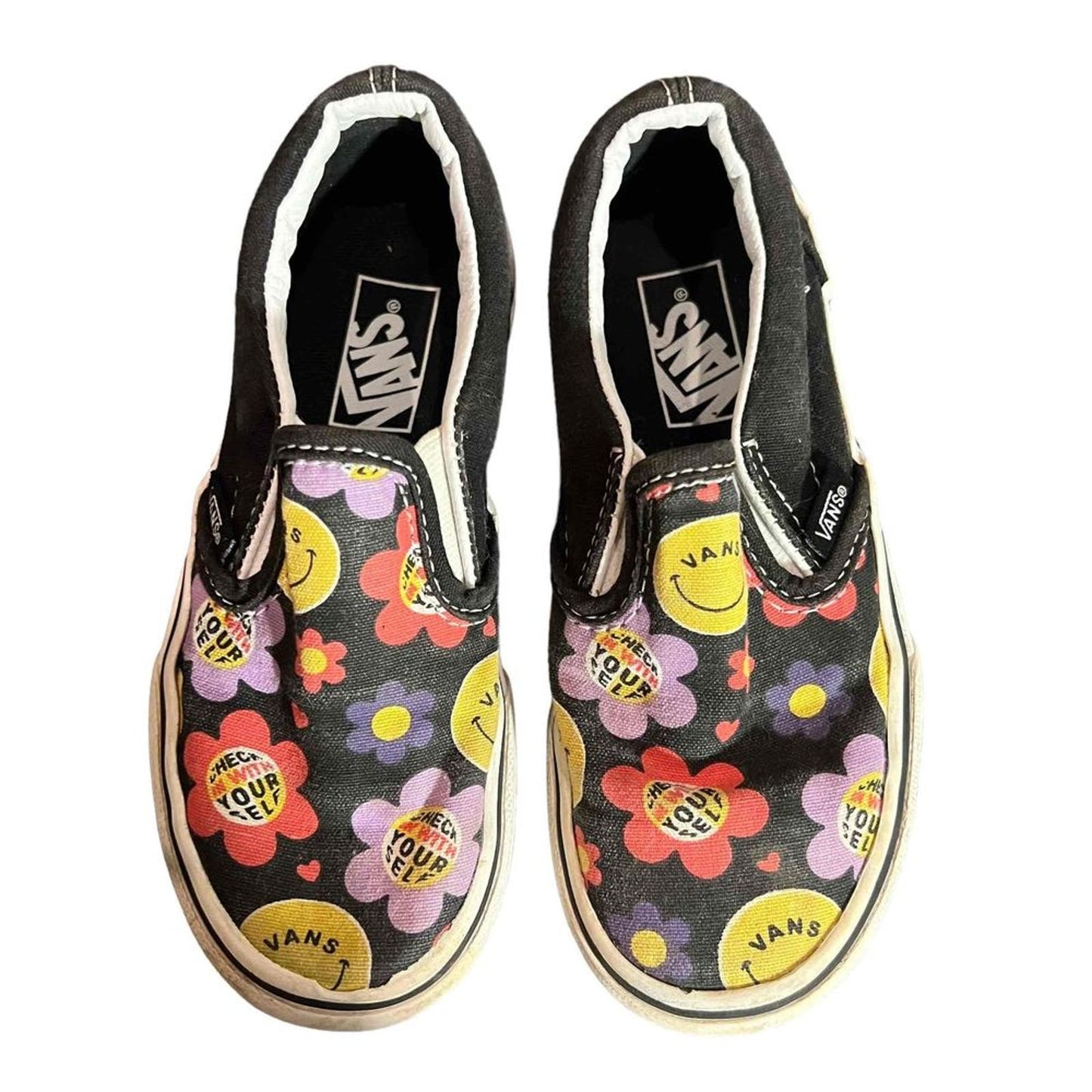 Vans Kids Black Slip-On Radically Happy "You're Awesome" Canvas Shoes Size 12.0