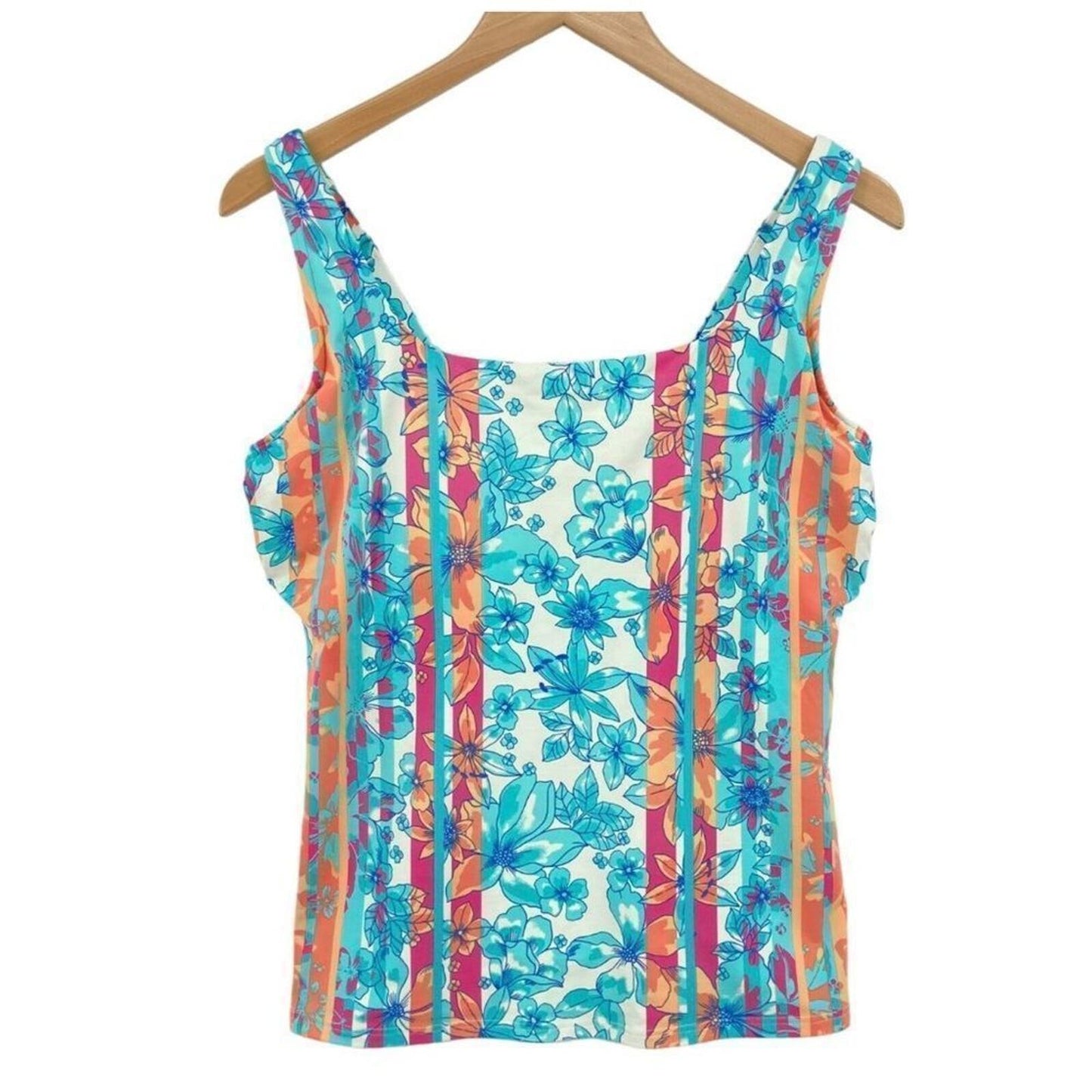 Land's End Aqua Orchard Mix Tankini Top 12DDD