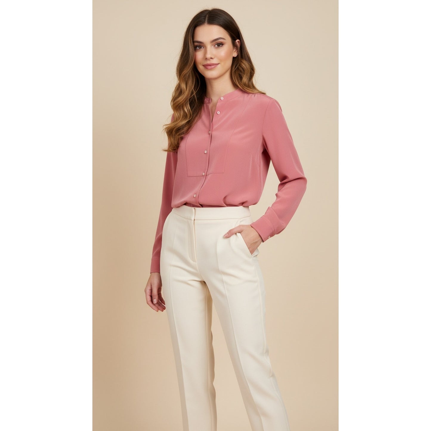 Lauren Ralph Lauren Blouse Womens Large Pink Tunic Button Front Long Sleeve