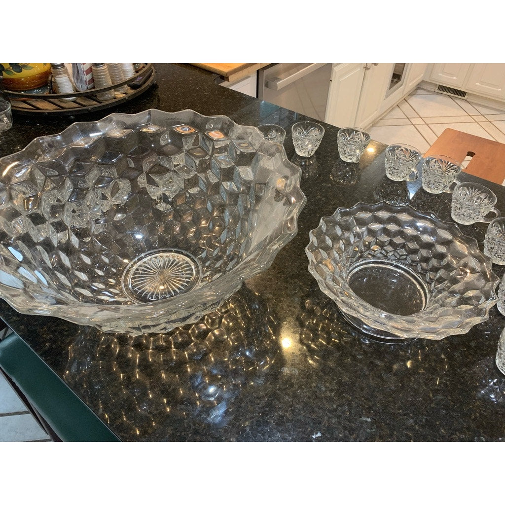 Vintage Mid-Centruy Modern Crystal Punch Bowl Set 24-Piece