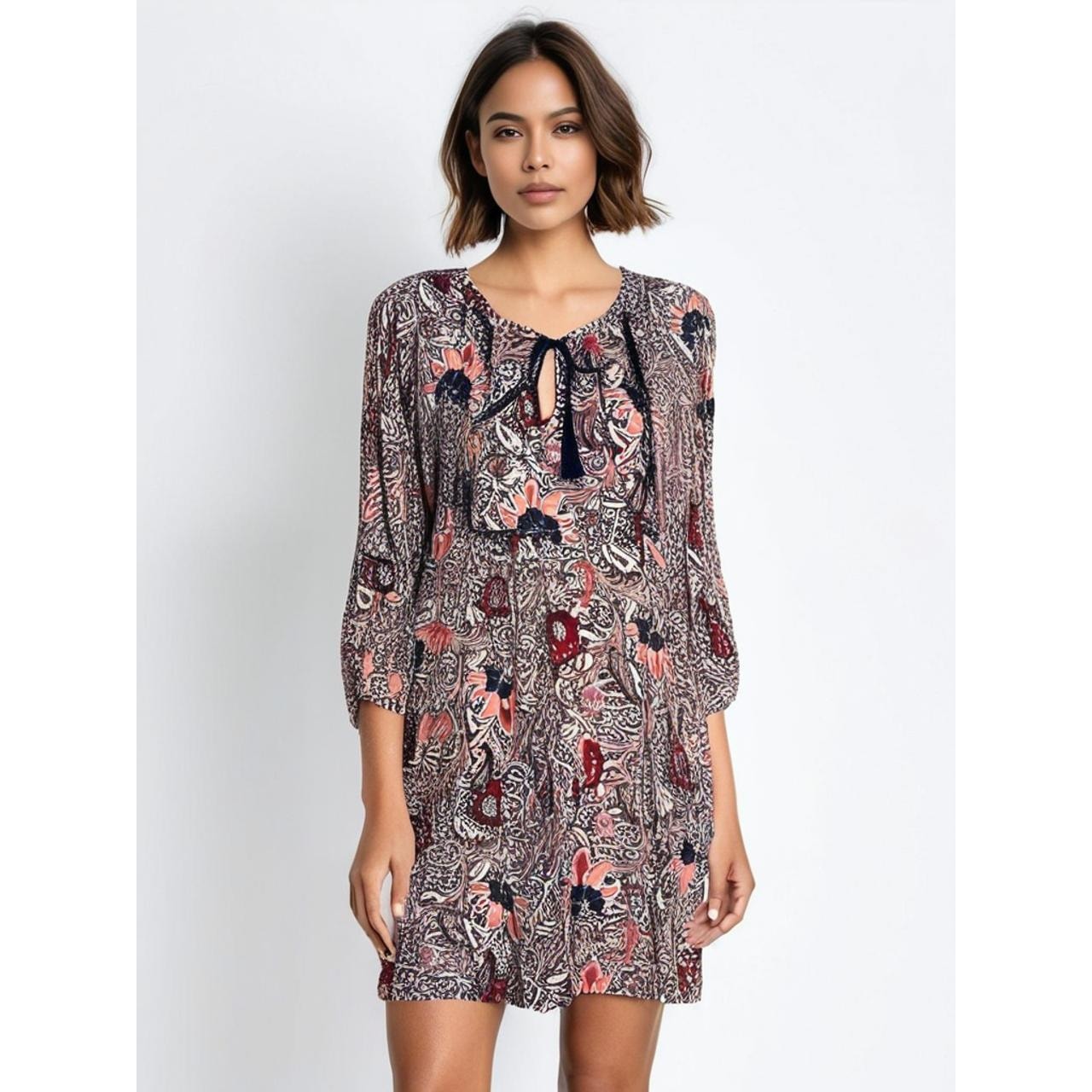 Lucky Brand Paisley Bell Sleeve Mini Dress Women's Small Multicolor Boho Chic
