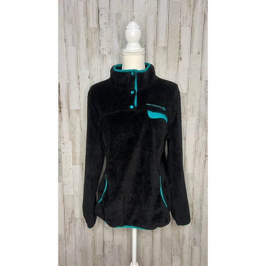 Free Country Women's XL Black Teal Fleece Pullover Jacket Casual Snap