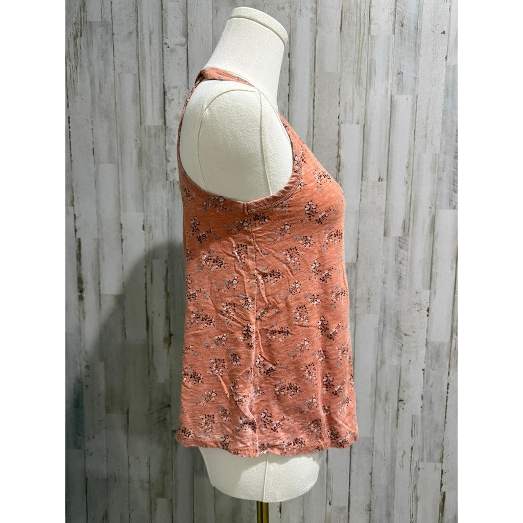 American Eagle Outfitters Tank Top Womens XS Peach Pink Floral Scoop