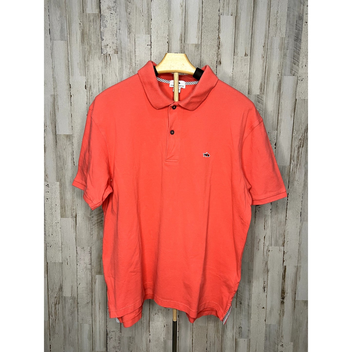 Fish Hippie Men's Polo Shirt Coral Size Large Embroidered Logo Classic Collar