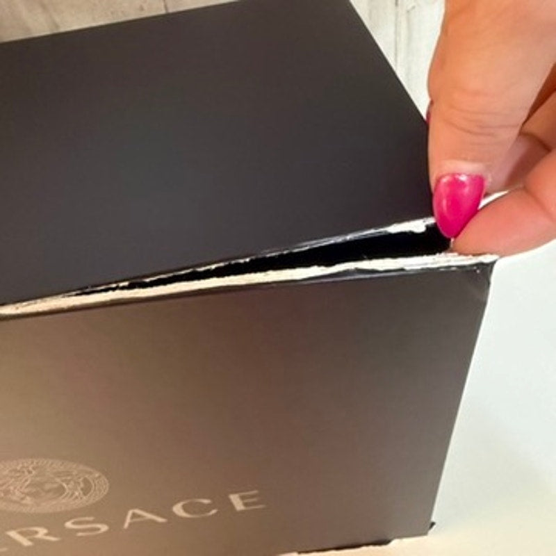 Versace Matte Black Magnetic Gift Storage Box Silver Medusa Log DAMAGED