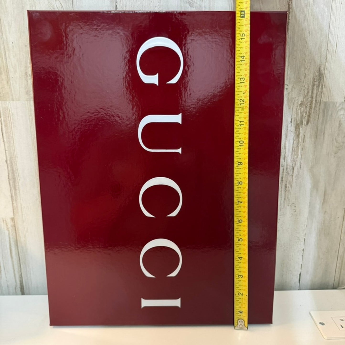 Gucci Rigid Gift Storage Box Glossy Burgundy White Logo Lid 16x12x2