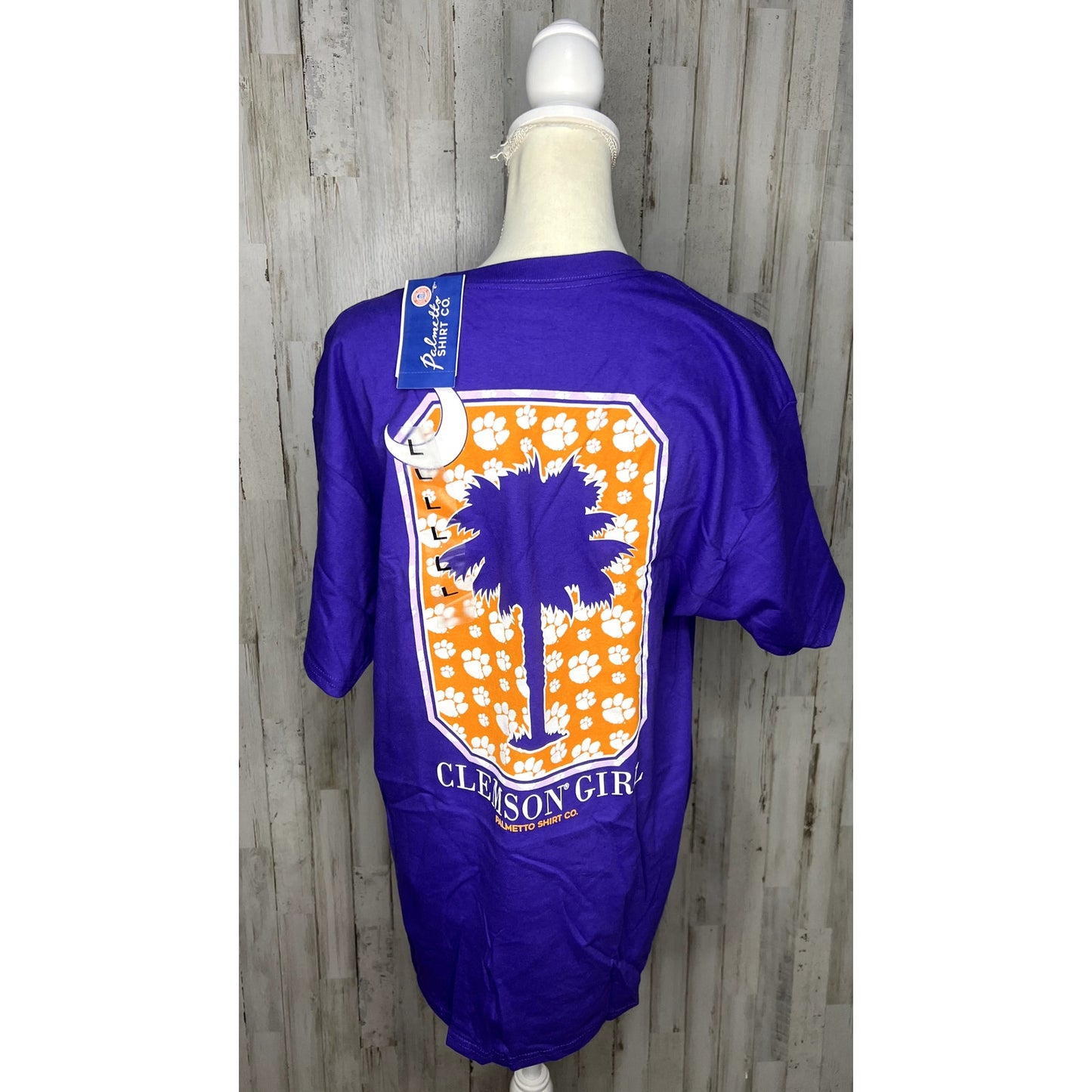 NWT Clemson Tigers Women's Large Purple Paw Palm Tree "Clemson Girl" T-Shirt